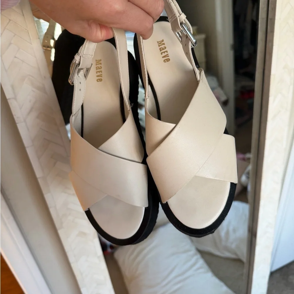 Anthropologie Maeve Cream Cross-Strap Platform Sandals
